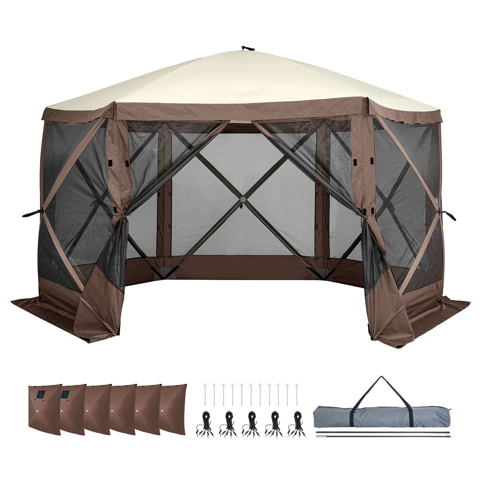 Pop Up Gazebo Tent With Privacy Panels And Mesh Screen Enclosure_voghion.com